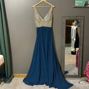 Gold and blue maxi gown - size 8